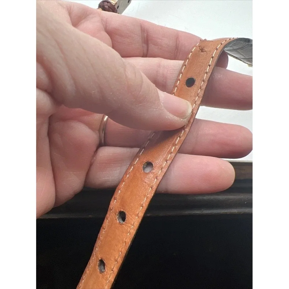 Brighton Women's Brown Leather Belt Embossed Silver Tone Braided‎ Accent